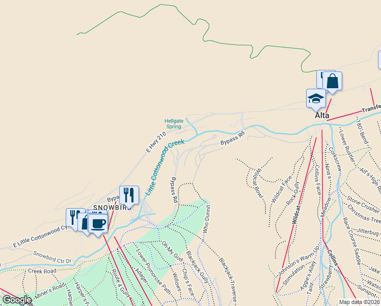map of restaurants, bars, coffee shops, grocery stores, and more near 9699 Bypass Road in Alta