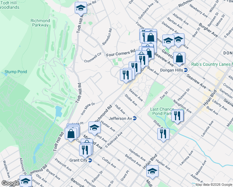 map of restaurants, bars, coffee shops, grocery stores, and more near 181 Flagg Place in Staten Island