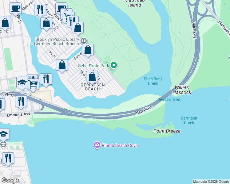 map of restaurants, bars, coffee shops, grocery stores, and more near 23 Beacon Court in Brooklyn