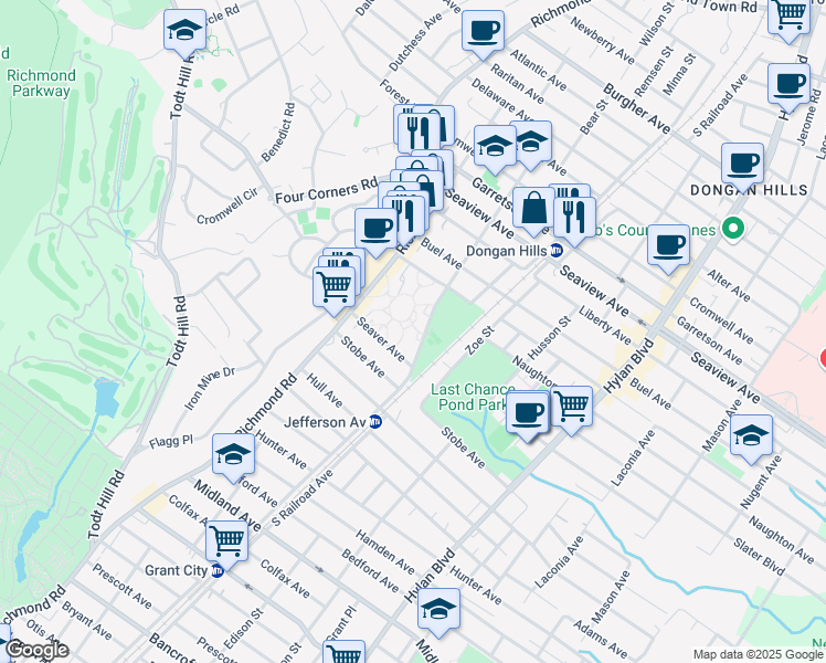 map of restaurants, bars, coffee shops, grocery stores, and more near 231 Jefferson Street in Staten Island