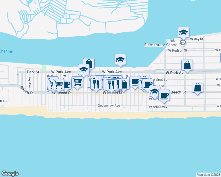 map of restaurants, bars, coffee shops, grocery stores, and more near 75 Wisconsin Street in Long Beach