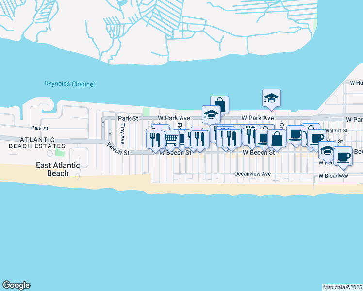 map of restaurants, bars, coffee shops, grocery stores, and more near 78 Georgia Avenue in Long Beach