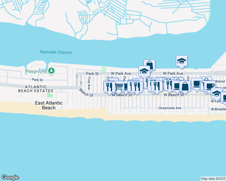 map of restaurants, bars, coffee shops, grocery stores, and more near 76 Nevada Avenue in Long Beach