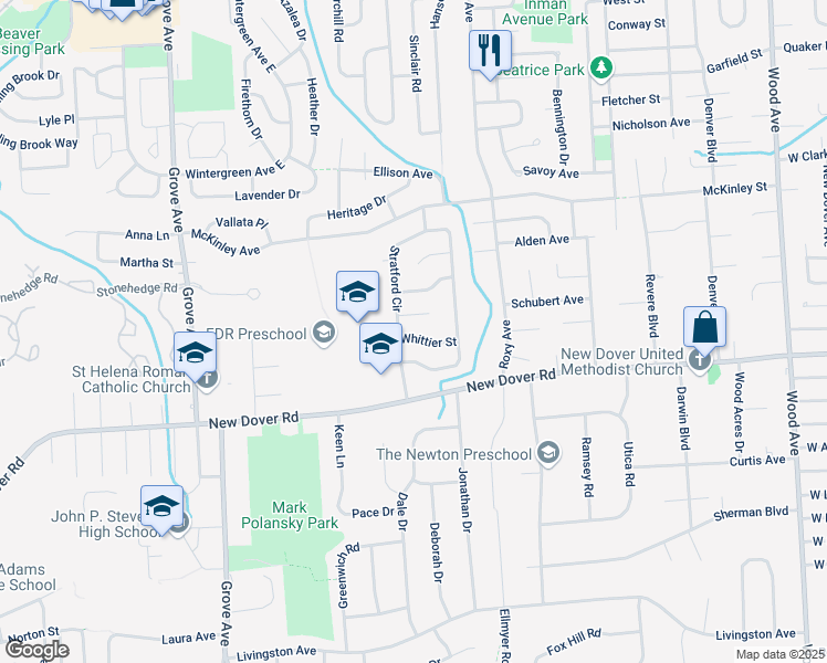 map of restaurants, bars, coffee shops, grocery stores, and more near 2 Vauxhall Court in Edison
