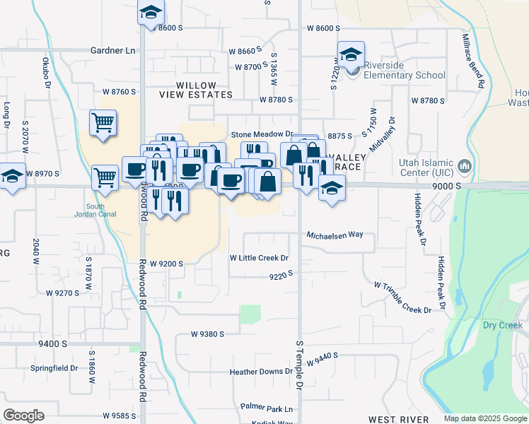 map of restaurants, bars, coffee shops, grocery stores, and more near 1333 West 9000 South in West Jordan