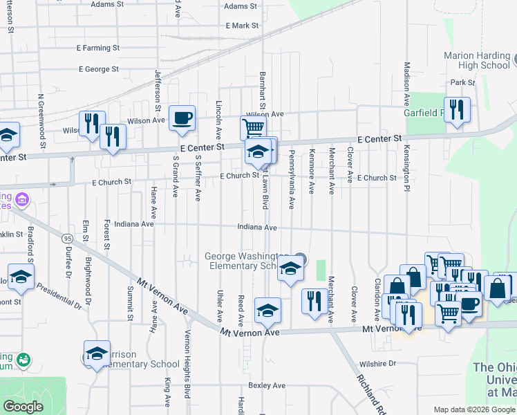 map of restaurants, bars, coffee shops, grocery stores, and more near 224 Reed Avenue in Marion