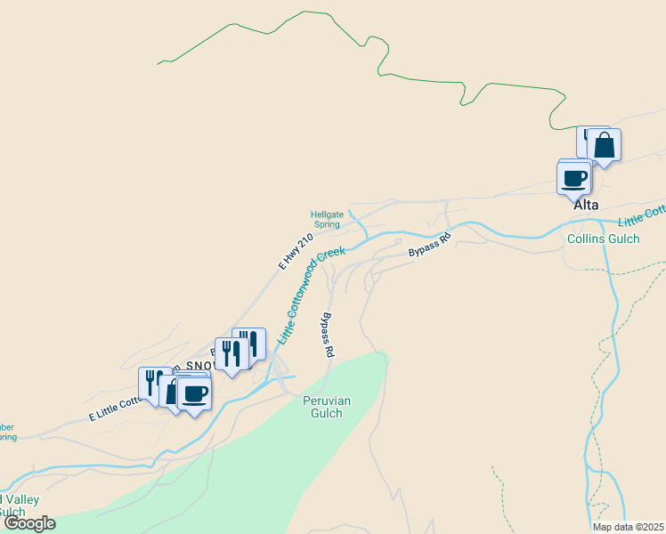 map of restaurants, bars, coffee shops, grocery stores, and more near 9699 Bypass Road in Alta