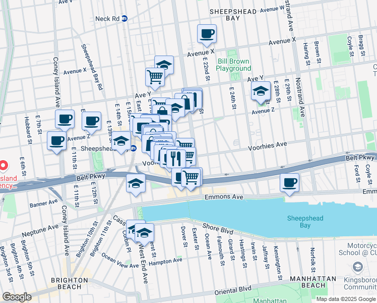 map of restaurants, bars, coffee shops, grocery stores, and more near 2661 East 19th Street in Brooklyn