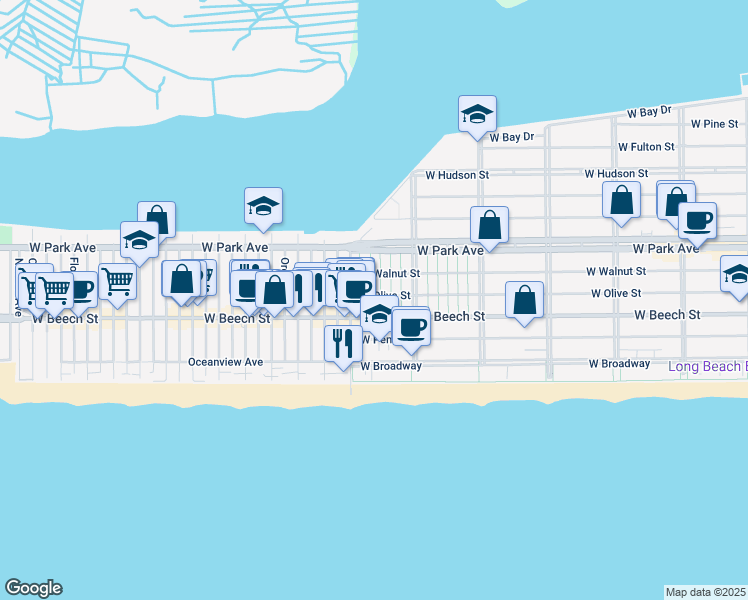 map of restaurants, bars, coffee shops, grocery stores, and more near 14 June Walk in Long Beach