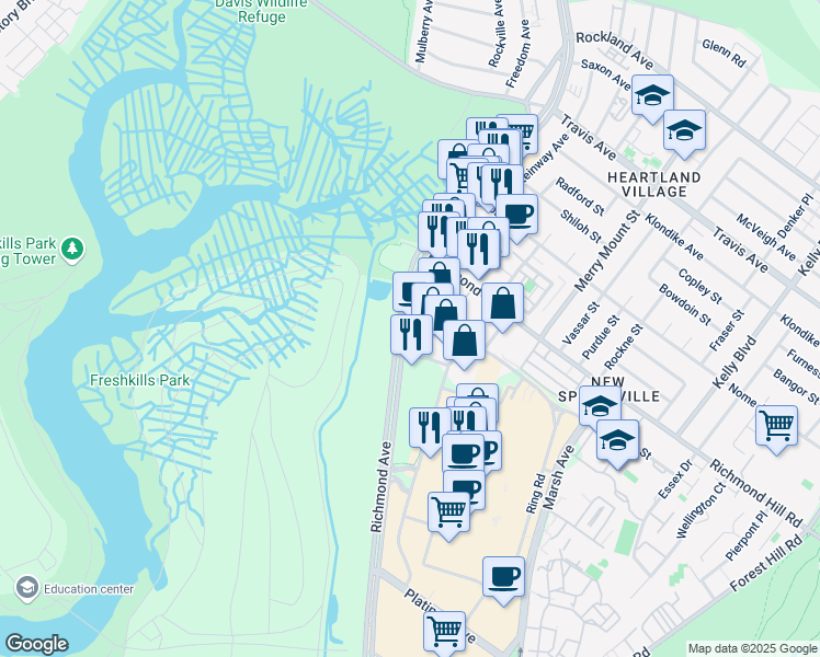 map of restaurants, bars, coffee shops, grocery stores, and more near 2485 Richmond Ave in Staten Island