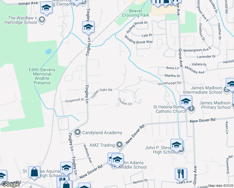 map of restaurants, bars, coffee shops, grocery stores, and more near 1002 Timber Oaks Road in Edison