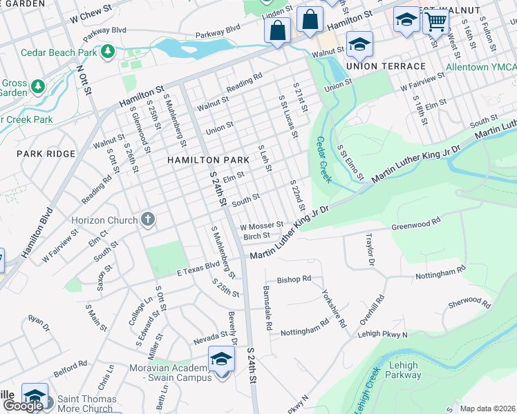 map of restaurants, bars, coffee shops, grocery stores, and more near 436 South 23rd Street in Allentown