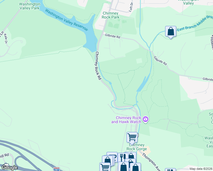 map of restaurants, bars, coffee shops, grocery stores, and more near Chimney Rock Road in Bridgewater Township