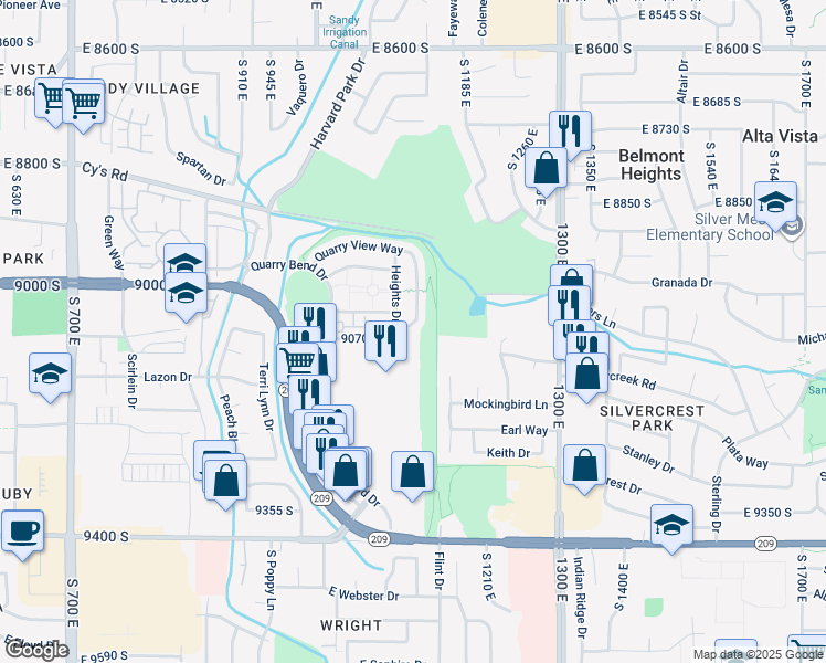 map of restaurants, bars, coffee shops, grocery stores, and more near 1138 Quarry Stone Way in Sandy