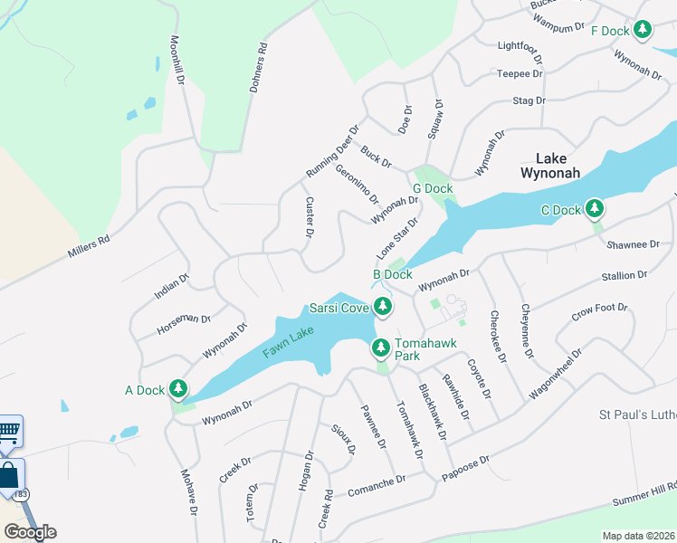 map of restaurants, bars, coffee shops, grocery stores, and more near 904 Wynonah Drive in Auburn