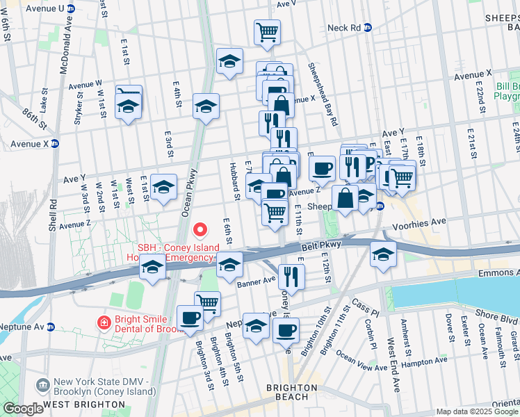 map of restaurants, bars, coffee shops, grocery stores, and more near 2609 East 7th Street in Brooklyn