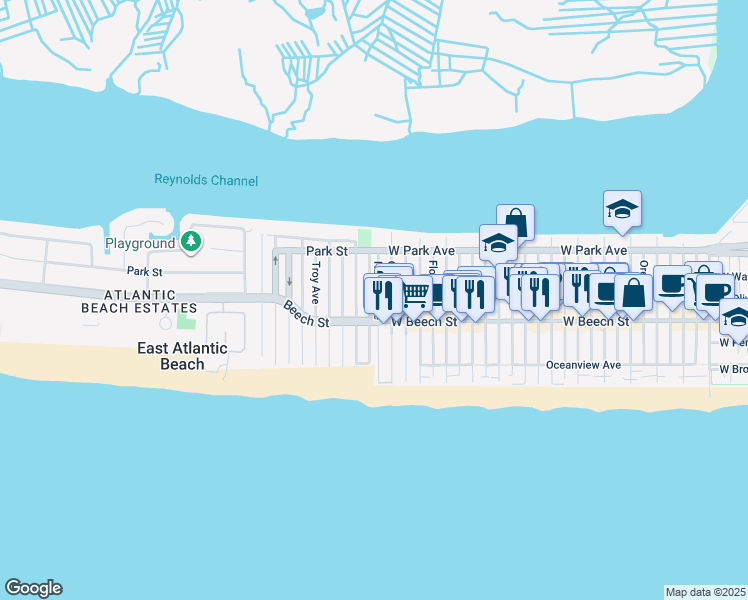 map of restaurants, bars, coffee shops, grocery stores, and more near 76 Nevada Avenue in Long Beach