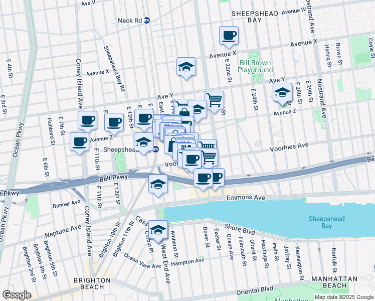 map of restaurants, bars, coffee shops, grocery stores, and more near 2652 East 18th Street in Brooklyn