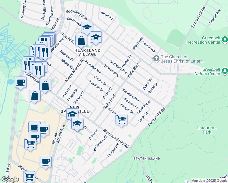 map of restaurants, bars, coffee shops, grocery stores, and more near 12 Copley Street in Staten Island
