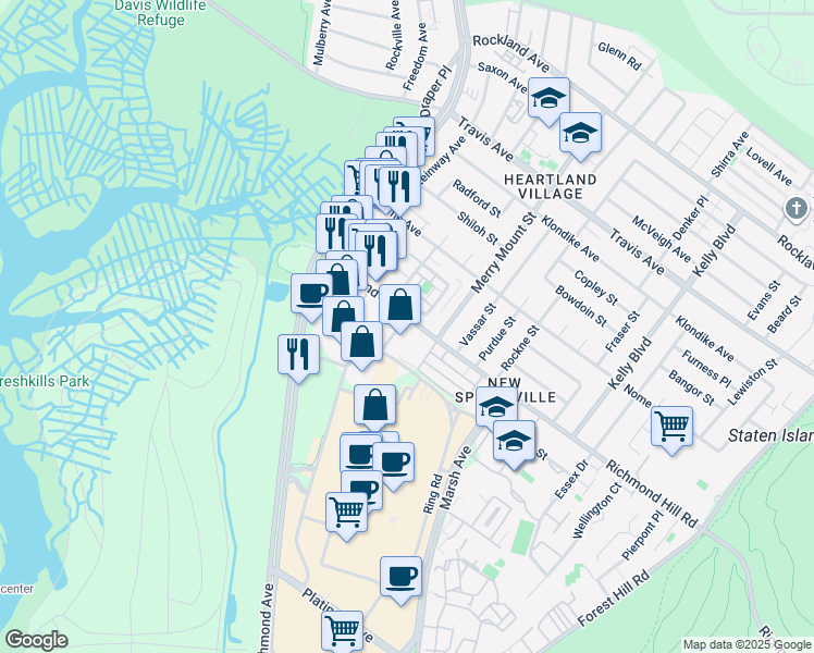 map of restaurants, bars, coffee shops, grocery stores, and more near 110 Richmond Hill Road in Staten Island