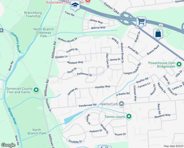 map of restaurants, bars, coffee shops, grocery stores, and more near 4109 Dilts Lane in Bridgewater Township