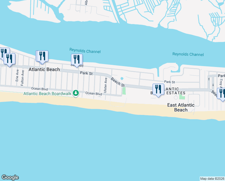 map of restaurants, bars, coffee shops, grocery stores, and more near 42 Vernon Avenue in Atlantic Beach