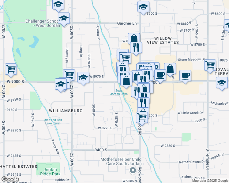 map of restaurants, bars, coffee shops, grocery stores, and more near South 1870 West in West Jordan