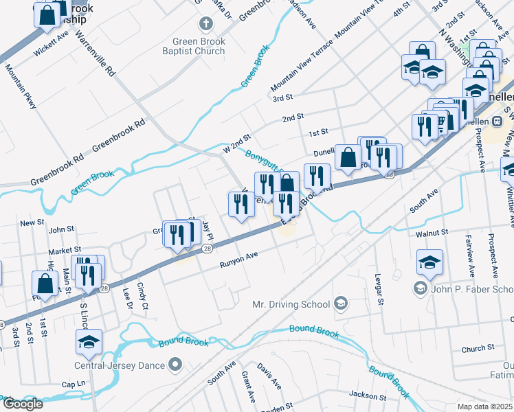 map of restaurants, bars, coffee shops, grocery stores, and more near 2A Gramercy Gardens in Middlesex