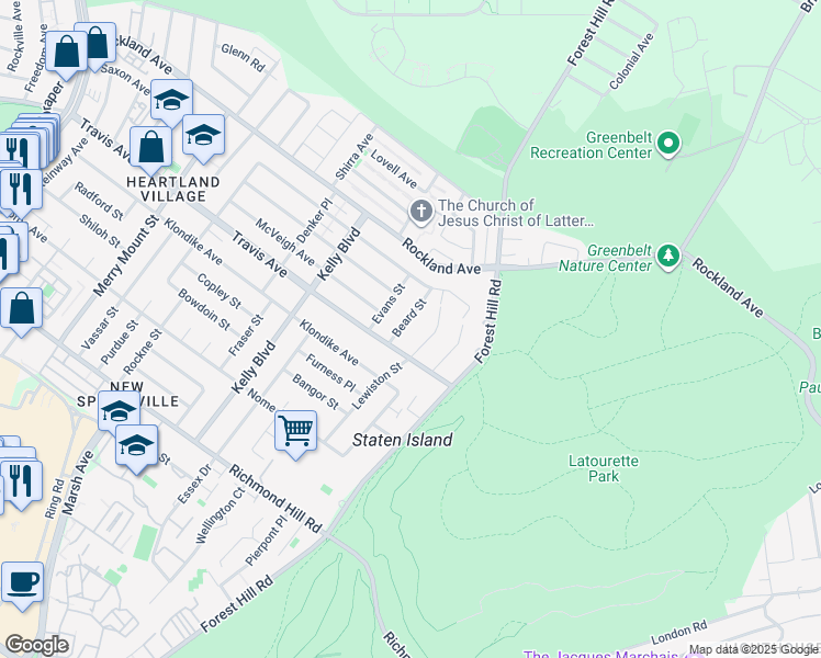 map of restaurants, bars, coffee shops, grocery stores, and more near 56 Beard Street in Staten Island