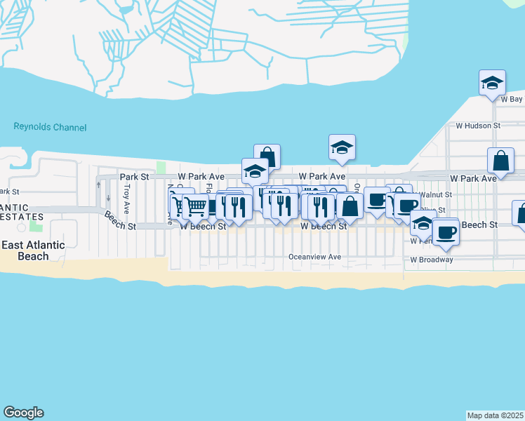 map of restaurants, bars, coffee shops, grocery stores, and more near 75 Minnesota Avenue in Long Beach