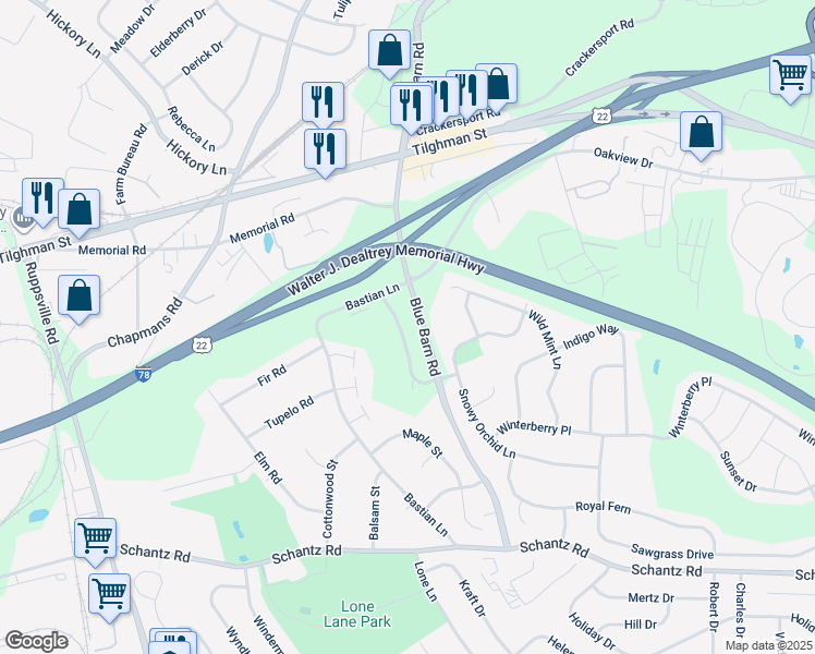 map of restaurants, bars, coffee shops, grocery stores, and more near 409 Barn Swallow Lane in Allentown