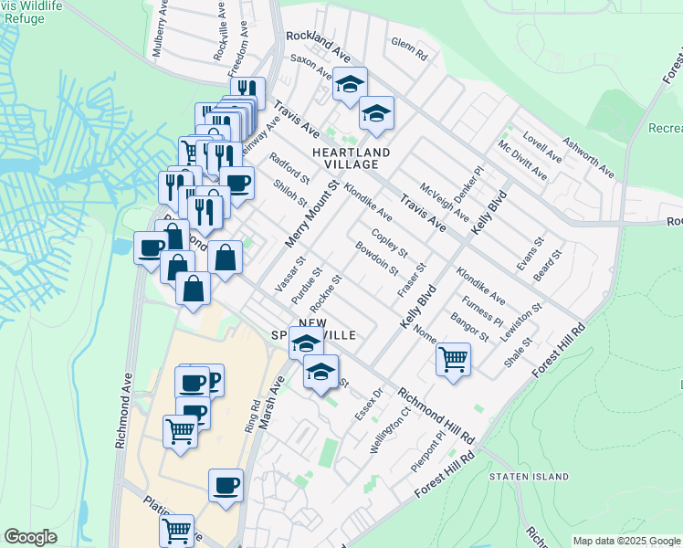 map of restaurants, bars, coffee shops, grocery stores, and more near Nome Avenue in Staten Island