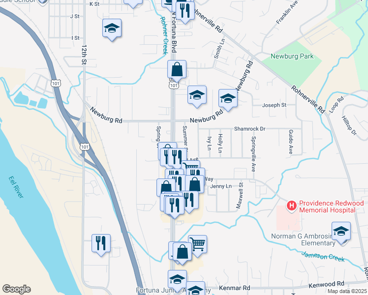 map of restaurants, bars, coffee shops, grocery stores, and more near 514 Summer Street in Fortuna