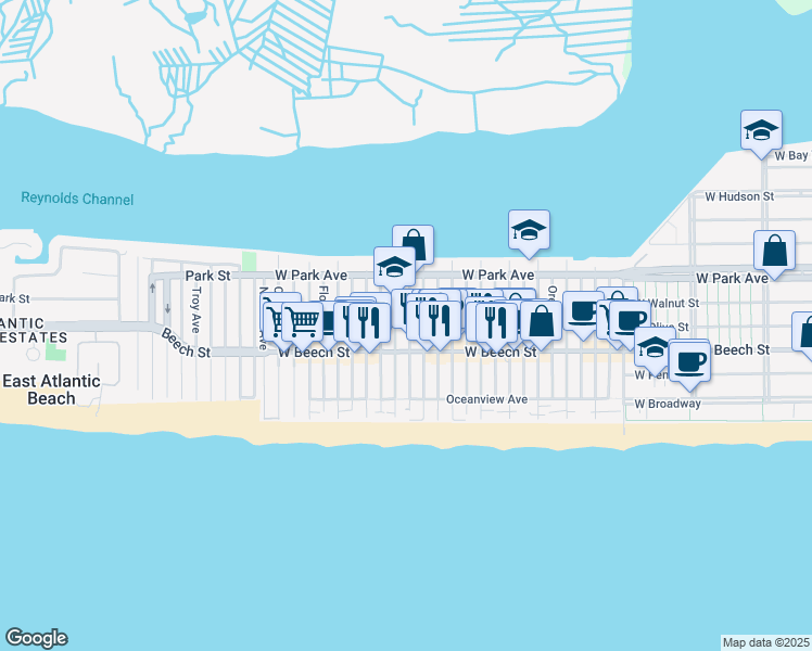 map of restaurants, bars, coffee shops, grocery stores, and more near 75 Minnesota Avenue in Long Beach
