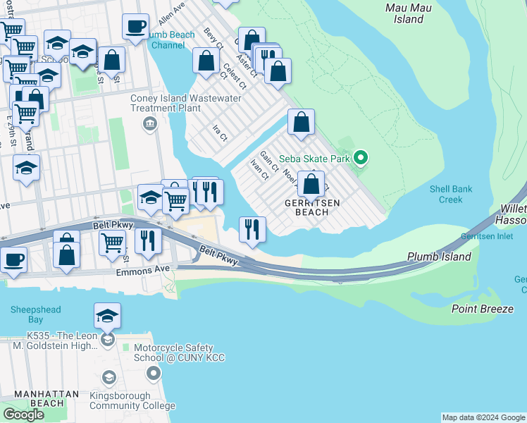 map of restaurants, bars, coffee shops, grocery stores, and more near 4 Lester Court in Brooklyn