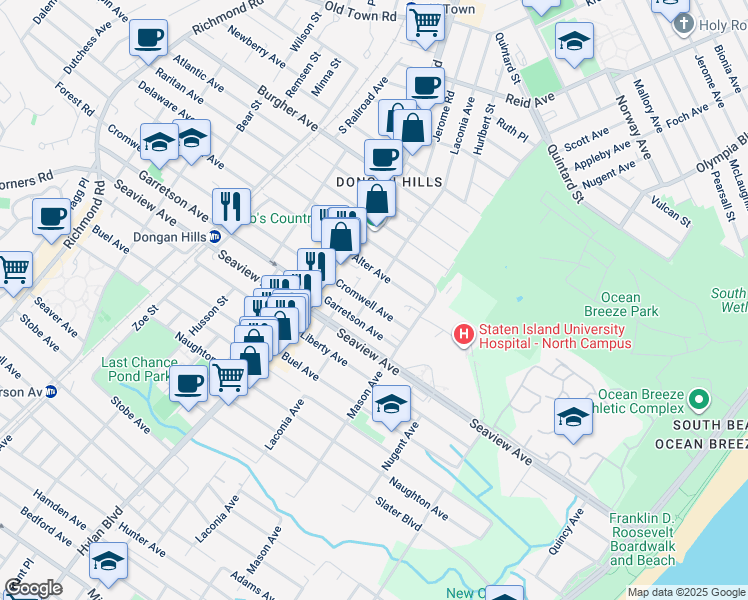 map of restaurants, bars, coffee shops, grocery stores, and more near 375 Cromwell Avenue in Staten Island