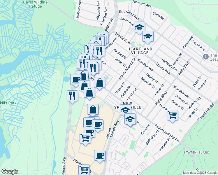 map of restaurants, bars, coffee shops, grocery stores, and more near 312A Merry Mount Street in Staten Island