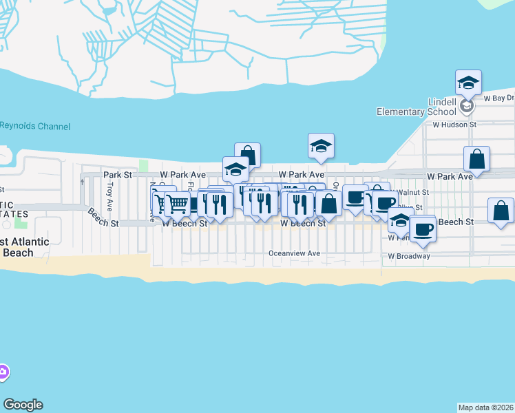 map of restaurants, bars, coffee shops, grocery stores, and more near 75 Minnesota Avenue in Long Beach