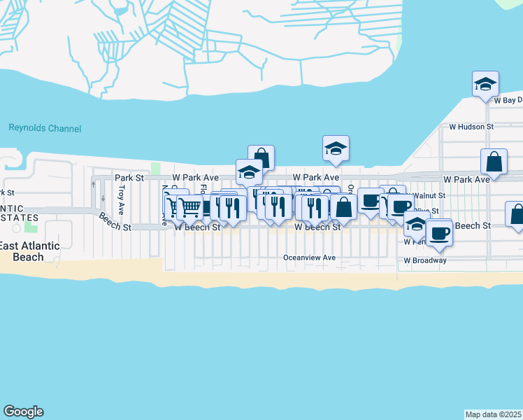 map of restaurants, bars, coffee shops, grocery stores, and more near 75 Minnesota Avenue in Long Beach