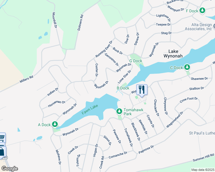 map of restaurants, bars, coffee shops, grocery stores, and more near 903 Wynonah Drive in Auburn