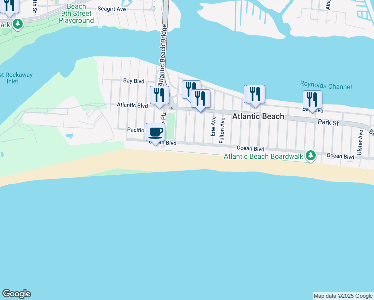 map of restaurants, bars, coffee shops, grocery stores, and more near 2001 Ocean Boulevard in Atlantic Beach
