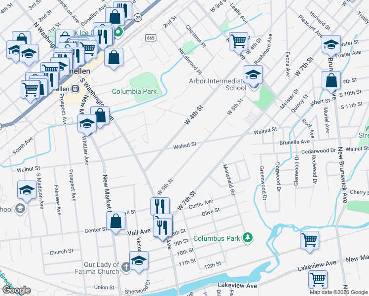 map of restaurants, bars, coffee shops, grocery stores, and more near 156 Walnut Street in Piscataway