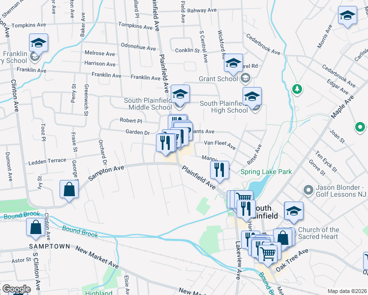 map of restaurants, bars, coffee shops, grocery stores, and more near 209 Van Fleet Avenue in South Plainfield