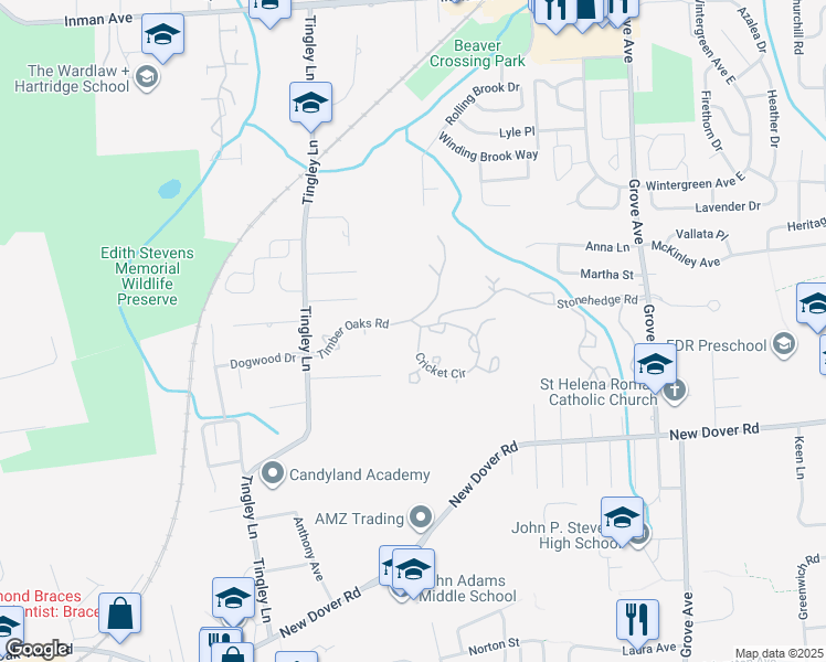 map of restaurants, bars, coffee shops, grocery stores, and more near 1002 Timber Oaks Road in Edison