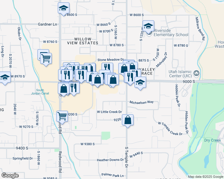 map of restaurants, bars, coffee shops, grocery stores, and more near 1333 W 9000 S in West Jordan