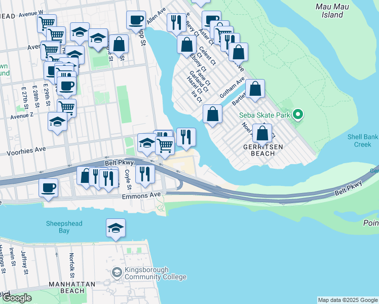 map of restaurants, bars, coffee shops, grocery stores, and more near 3 Plumb 3rd Street in Brooklyn