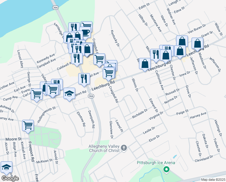 map of restaurants, bars, coffee shops, grocery stores, and more near 300 Craigdell Road in New Kensington