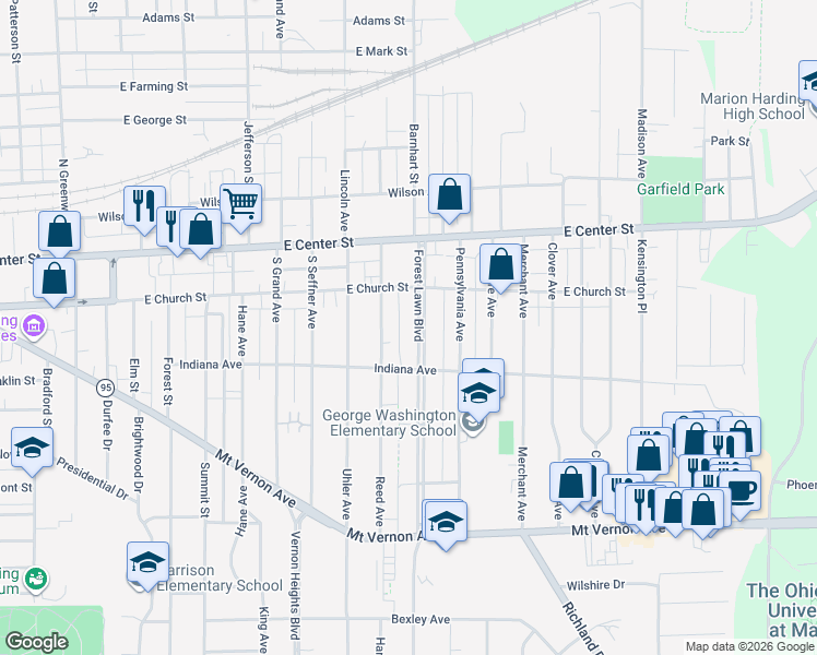 map of restaurants, bars, coffee shops, grocery stores, and more near 224 Reed Avenue in Marion