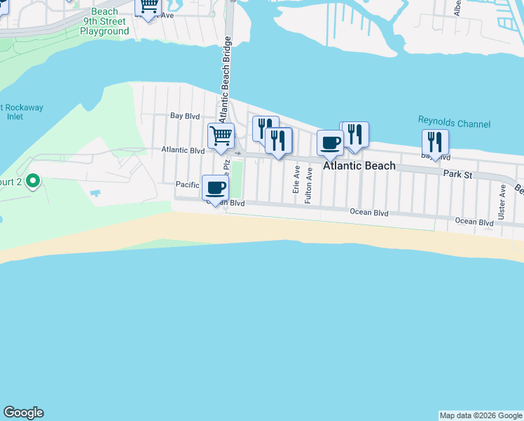 map of restaurants, bars, coffee shops, grocery stores, and more near 2001 Ocean Boulevard in Atlantic Beach