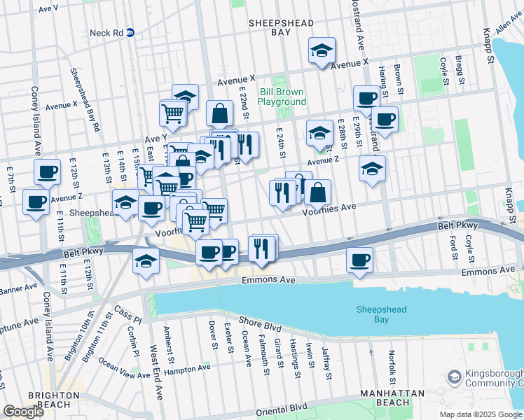map of restaurants, bars, coffee shops, grocery stores, and more near 2669 East 22nd Street in Brooklyn